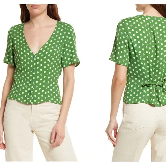 REFORMATION Green Janet Floral Woven Top Size 4 - Picture 1 of 16